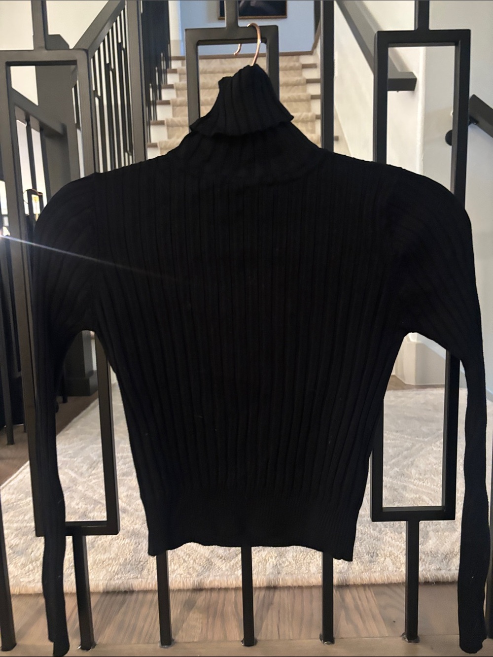 Black Ribbed Turtleneck Sweater - Women croped